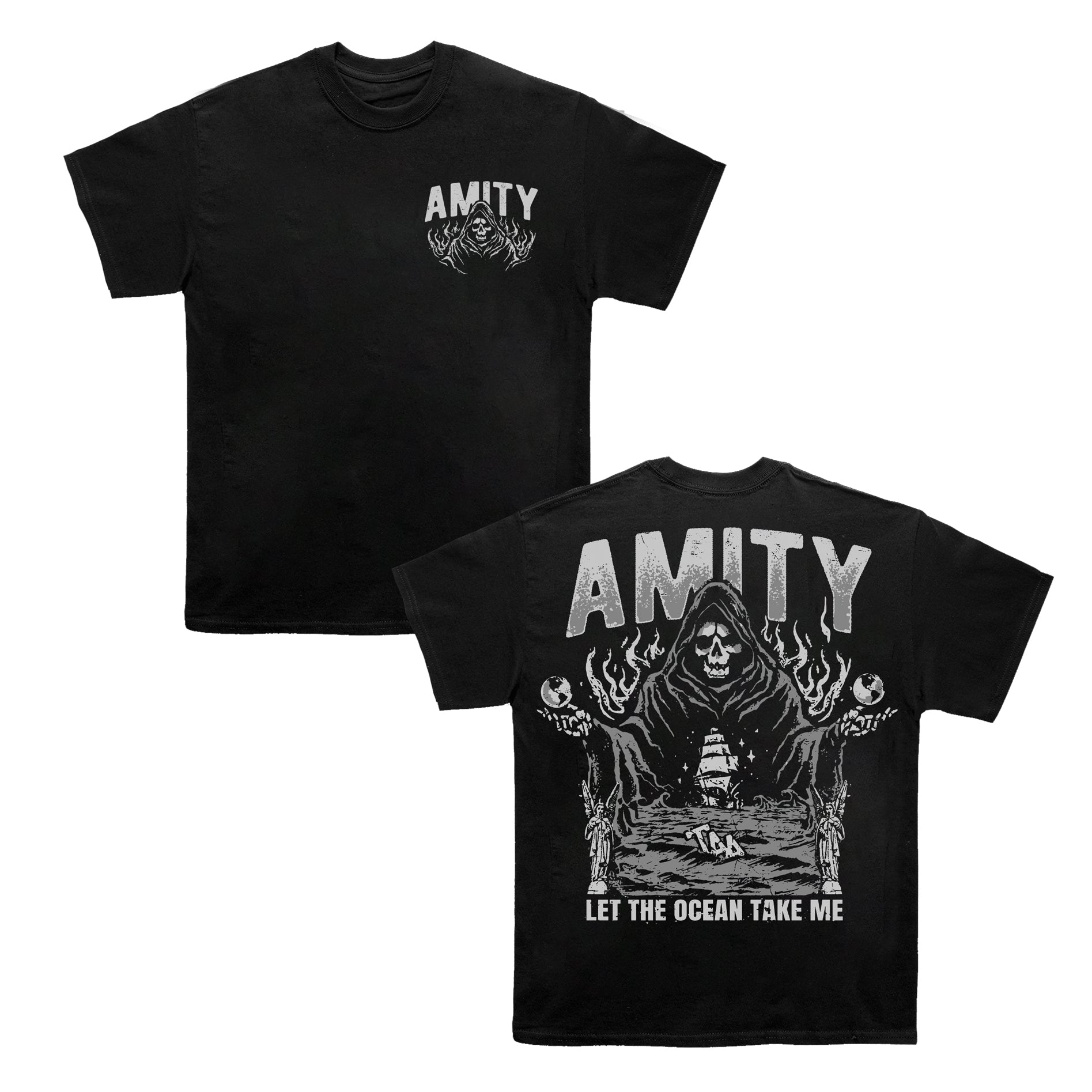 the amity affliction Ocean - Black T-Shirt front and back